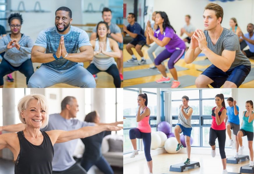 Images of people doing gym classes.