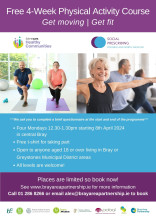 Poster for physical fitness course with pictures of people of all ages doing a fitness class
