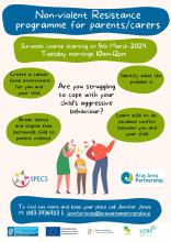 Poster showing parents and child arguing with information about the NVR programme